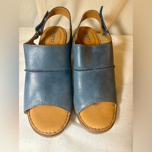 Born Blue Genuine Leather Slingback Peep Toe Heels Clogs Cushioned Size 10 NWOT - Picture 5 of 14